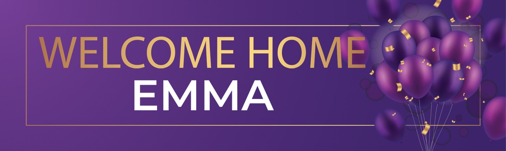 Personalised Welcome Home Banner - Purple & Gold Design - Custom Name