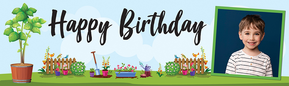 Birthday Party Banner - Gardening- 1 Photo Upload