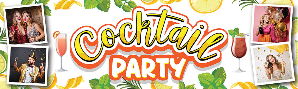 Cocktail Party Banner - Cocktails - Green Yellow Design - 4 Photo Upload