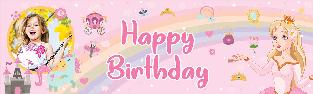 Happy Birthday Banner - Fairytale Rainbow Princess - 1 Photo Upload