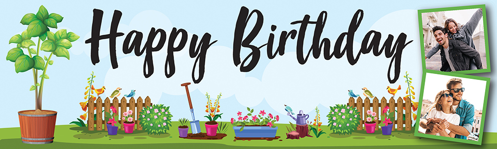 Happy Birthday Banner - Gardening- 2 Photo Upload