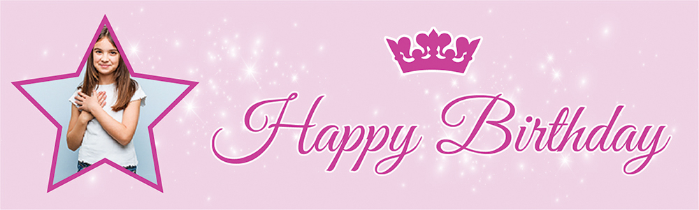 Happy Birthday Banner - Pink Princess Crown - 1 Photo Upload