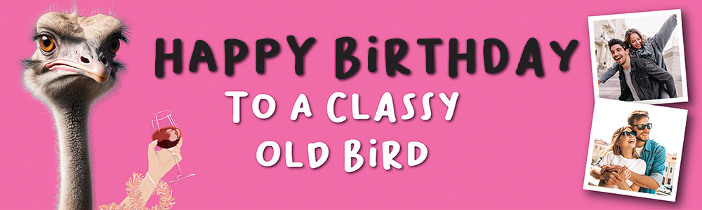 Happy Birthday Funny Banner - Classy Old Bird - Pink - 2 Photo Upload