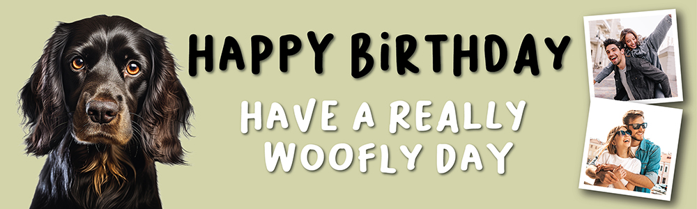 Happy Birthday Funny Banner - Have A Woofly Day - Dog Green - 2 Photo Upload
