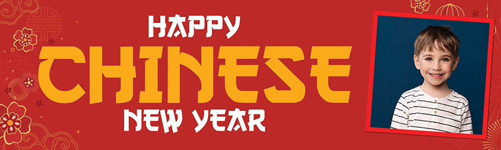 Happy Chinese New Year Banner - Red Floral Design 1 Photo Upload