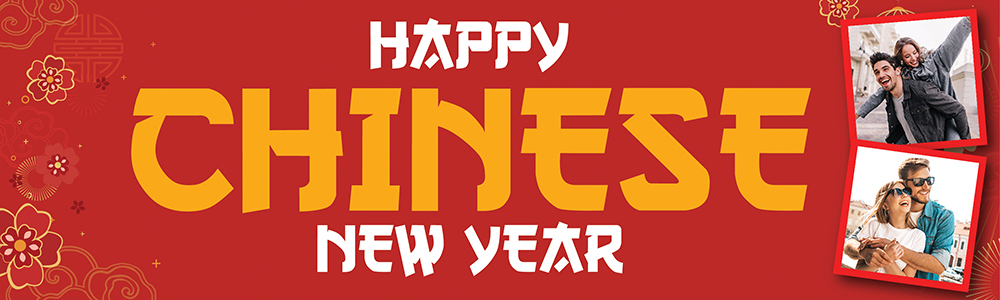 Happy Chinese New Year Banner - Red Floral Design 2 Photo Upload