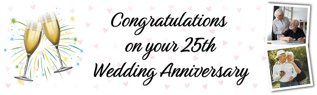 Personalised 25th Wedding Anniversary Banner - Champagne Design - 2 Photo Upload