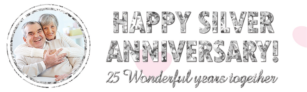 Personalised 25th Wedding Anniversary Banner - Silver - 1 Photo upload