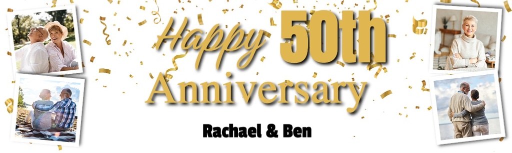 Personalised 50th Wedding Anniversary Banner - Celebration Design - 4 Photo Upload