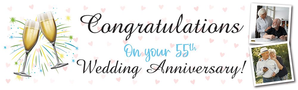 Personalised 55th Wedding Anniversary Banner - Champagne Design - 2 Photo Upload