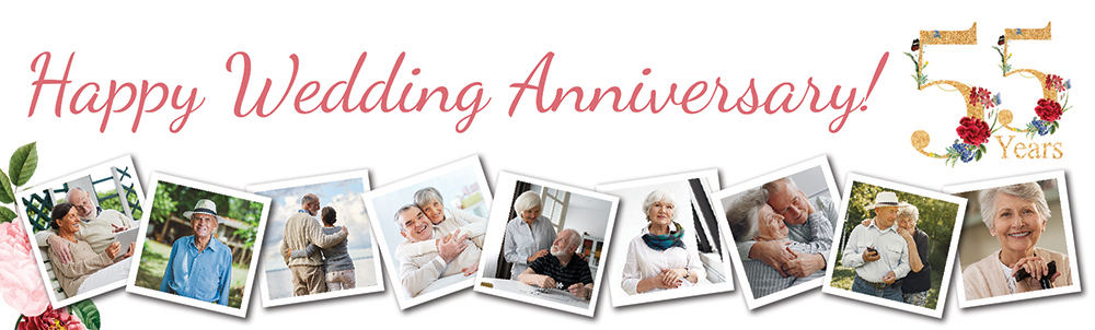 Personalised 55th Wedding Anniversary Banner - Floral Design - 9 Photo Upload