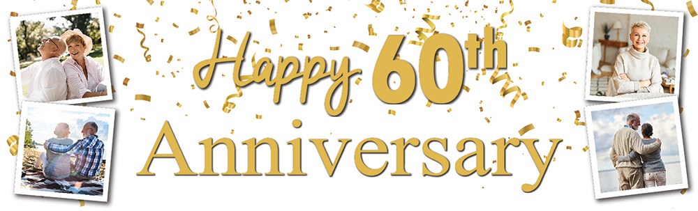 Personalised 60th Wedding Anniversary Banner - Celebration Design - 4 Photo Upload