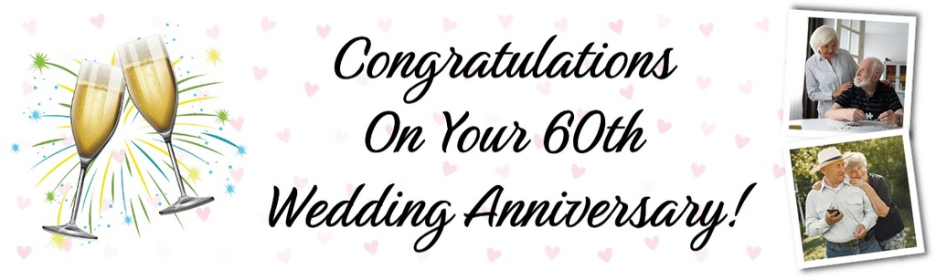 Personalised 60th Wedding Anniversary Banner - Champagne Design - 2 Photo Upload