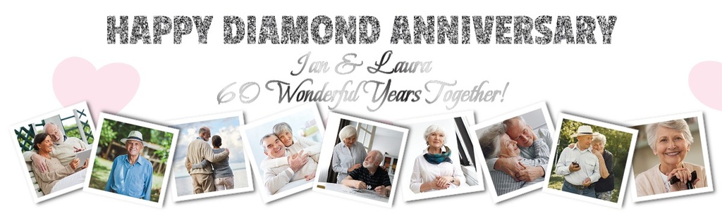 Personalised 60th Wedding Anniversary Banner - Diamond - 9 Photo upload