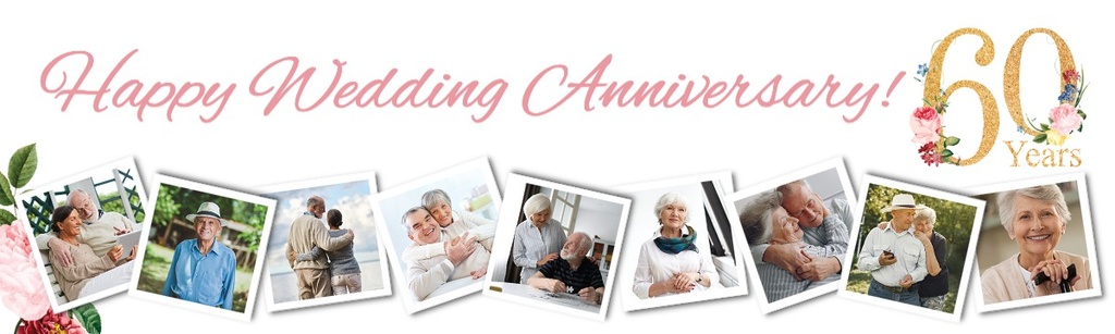 Personalised 60th Wedding Anniversary Banner - Floral Design - 9 Photo Upload