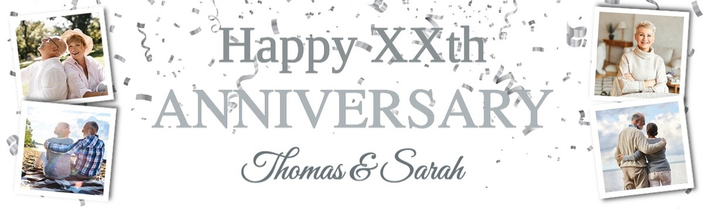 Personalised 60th Wedding Anniversary Banner - Silver Celebration Design - 4 Photo Upload