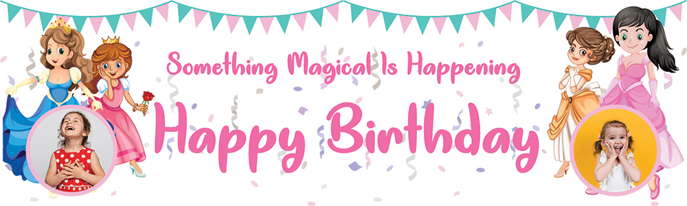 Personalised Birthday Banner - Magical Princess Party - 2 Photo Upload