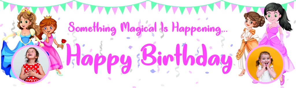 Personalised Birthday Banner - Magical Princess Party - 2 Photo Upload