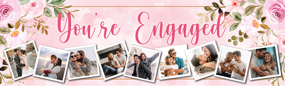 Personalised Engagement Banner - Pink Just Engaged - 9 Photo Upload