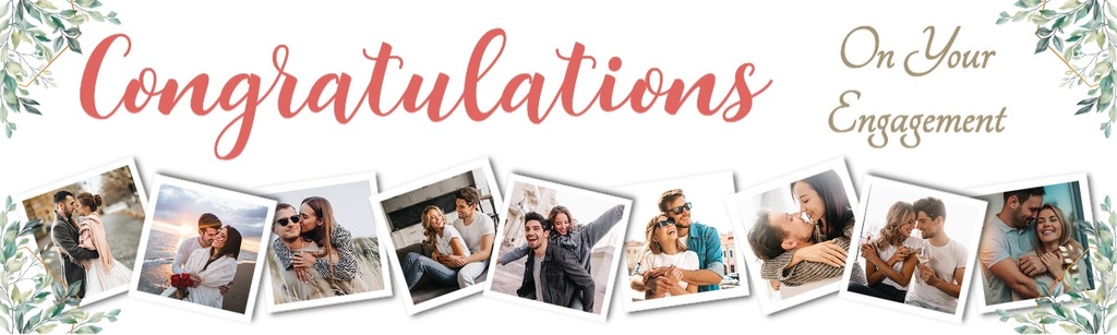 Personalised Engagement Party Banner - Congratulations Hearts - 9 Photo Upload