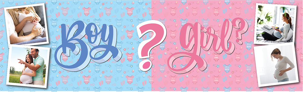 Personalised Gender Reveal Party Banner - Boy Or Girl Baby - 4 Photo Upload