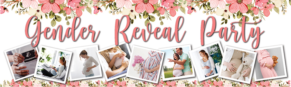 Personalised Gender Reveal Party Banner - Pink Floral Baby - 9 Photo Upload