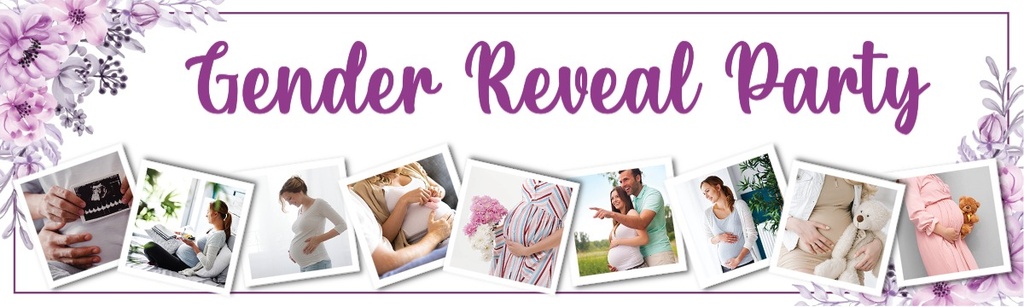 Personalised Gender Reveal Party Banner - Purple Floral Baby - 9 Photo Upload