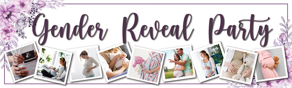 Personalised Gender Reveal Party Banner - Purple Floral Baby - 9 Photo Upload