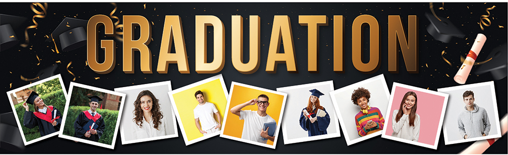 Personalised Graduation Banner - Black & Gold - 9 Photo Upload