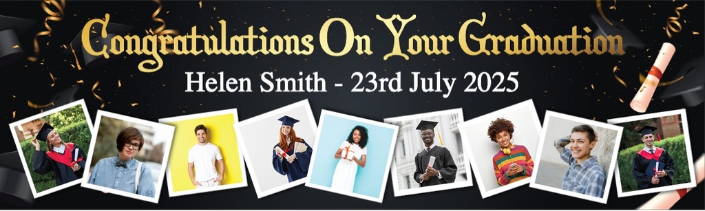 Personalised Graduation Banner - Black & Gold - 9 Photo Upload