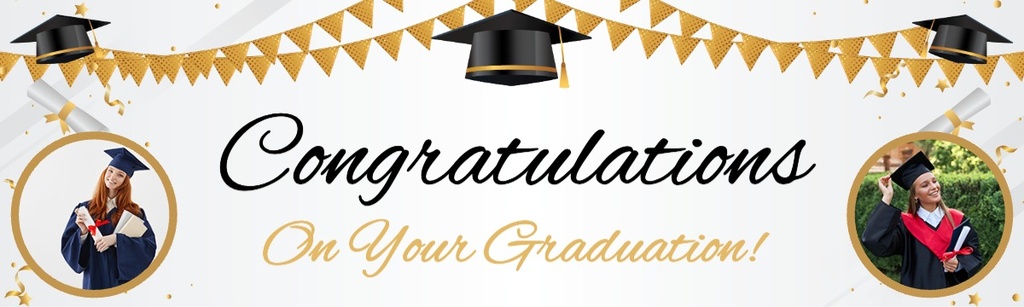 Personalised Graduation Banner - White & Gold - 2 Photo upload