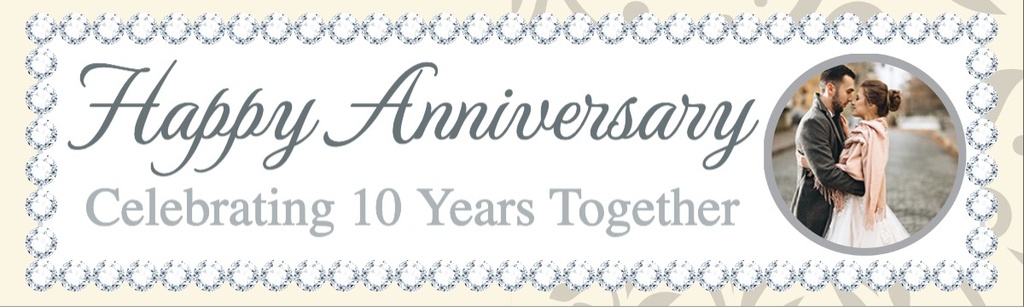 Personalised Happy 10th Anniversary Banner - Diamond Design - 1 Photo upload