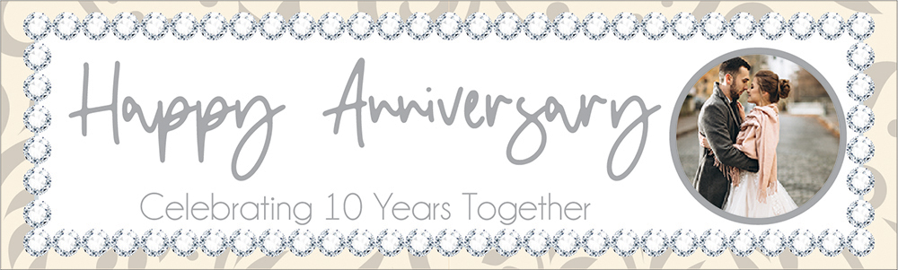 Personalised Happy 10th Anniversary Banner - Diamond Design - 1 Photo upload