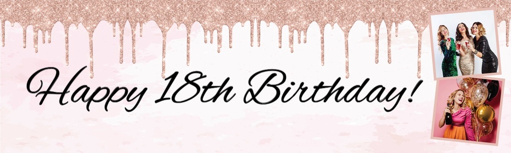 Personalised Happy 18th Birthday Banner - Pink Glitter - 2 Photo Upload