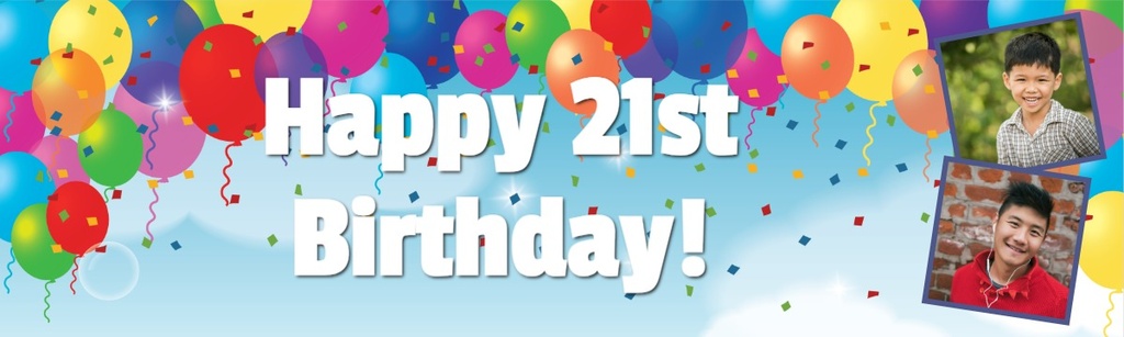 Personalised Happy 21st Birthday Banner - Party Balloons - 2 Photo Upload