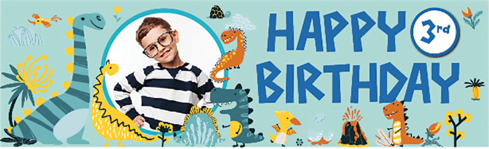 Personalised Happy 3rd Birthday Banner - Dinosaur Friends - 1 Photo Upload