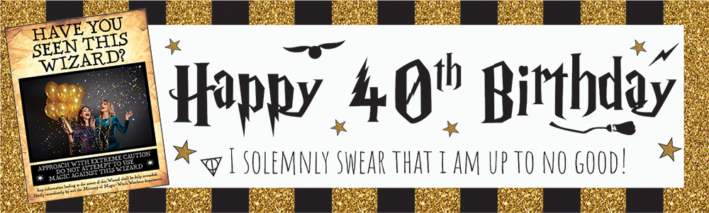 Personalised Happy 40th Birthday Banner - Wizard Design - 1 Photo Upload