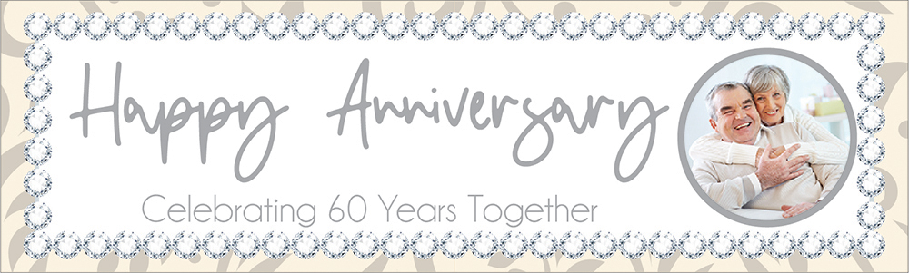 Personalised Happy 60th Anniversary Banner - Diamond Design - 1 Photo upload