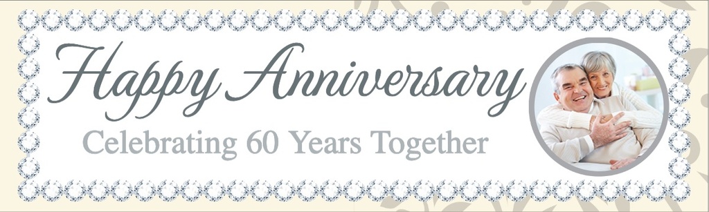 Personalised Happy 60th Anniversary Banner - Diamond Design - 1 Photo upload