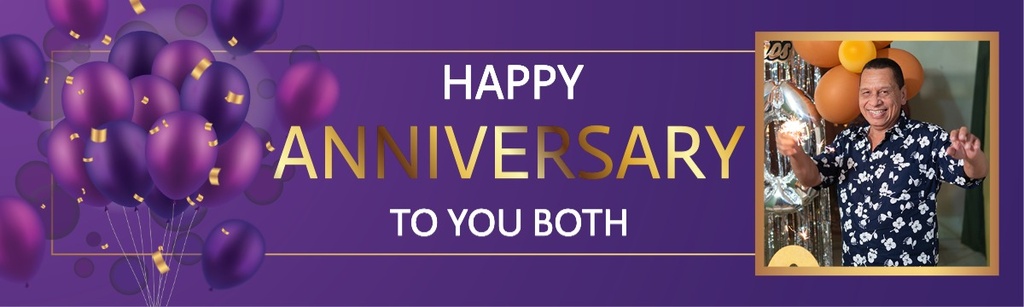 Personalised Happy Anniversary Banner - Purple Balloons - 1 Photo Upload