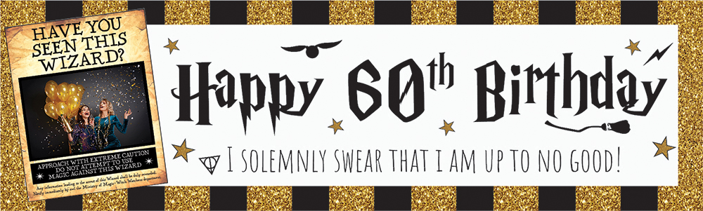 Personalised Happy 60th Birthday Banner - Wizard Design - 1 Photo Upload
