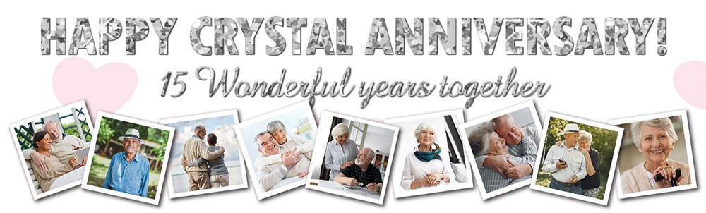 Personalised Happy Anniversary Banner - Crystal Wedding - 9 Photo Upload