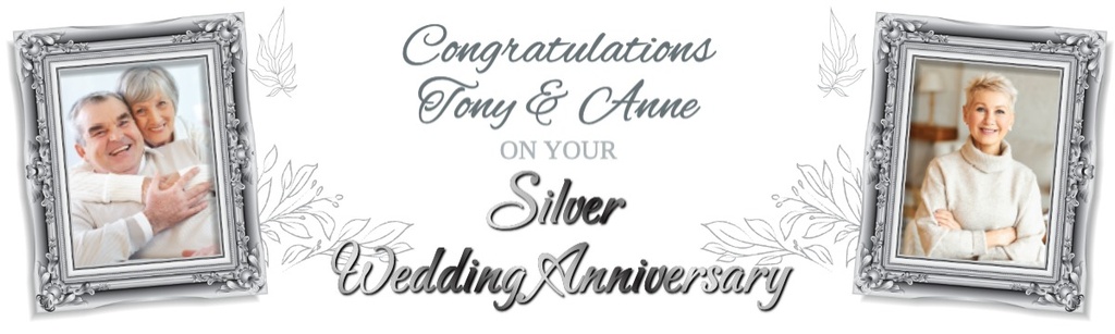 Personalised Happy Anniversary Banner - Silver Wedding - 2 Photo upload