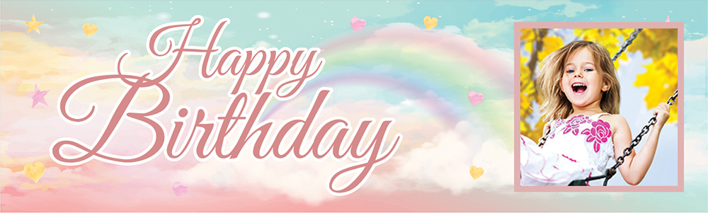 Personalised Happy Birthday Banner - Clouds & Rainbow - 1 Photo Upload
