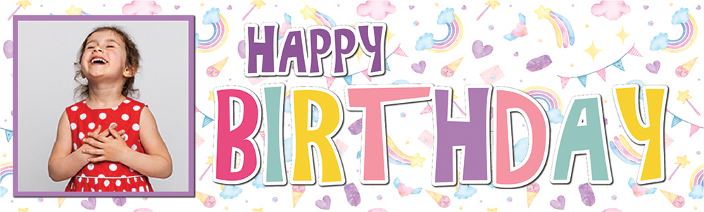 Personalised Happy Birthday Banner - Clouds & Rainbows Kids - 1 Photo Upload