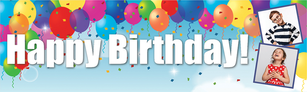 Personalised Happy Birthday Banner - Colourful Party Balloons - 2 Photo Upload