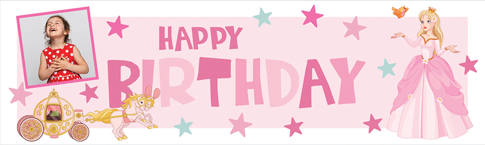 Personalised Happy Birthday Banner - Fairytale Princess - 1 Photo Upload