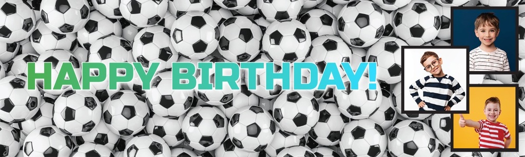 Personalised Happy Birthday Banner - Football Background - 3 Photo Upload