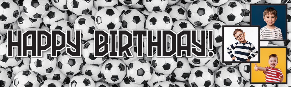 Personalised Happy Birthday Banner - Football Background - 3 Photo Upload