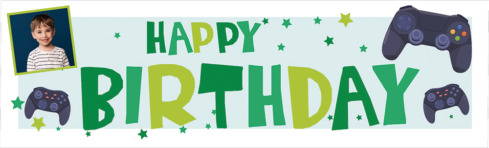 Personalised Happy Birthday Banner - Green Gaming - 1 Photo Upload